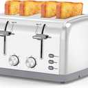 Toaster 4 Slice Retro Stainless Steel,Best Prime 4 Slice Toaster Wide Solt with 7 Shade Settings, Perfect for Waffles, Bagels and More Lainsten T527
