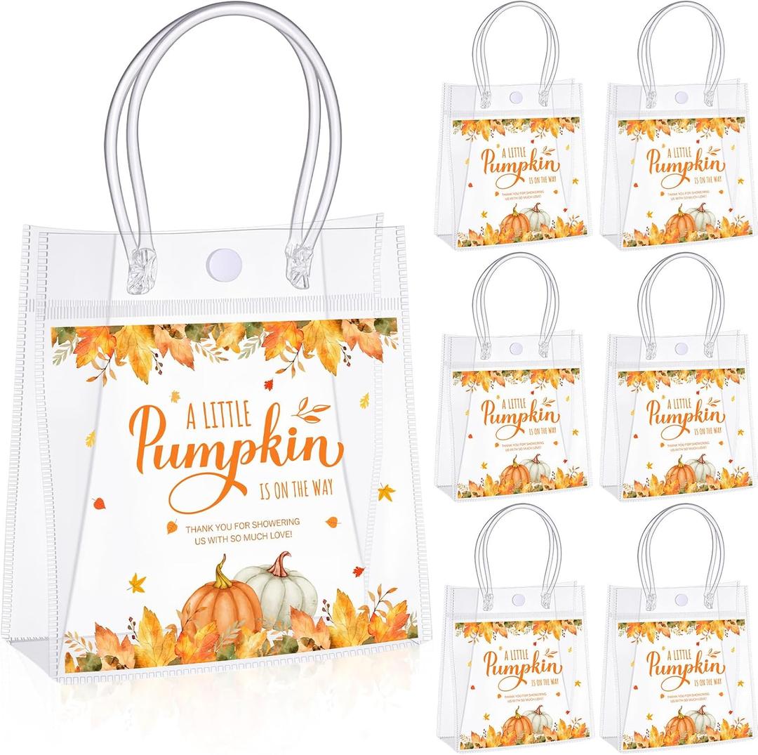 Sweetude 24 Pcs a Little Pumpkin Is on the Way Baby Shower Party Favors Bags Transparent PVC Pumpkin Gift Goodie Snacks Treat Candy Favors Bags for Fall Baby Shower Birthday Party Supplies
