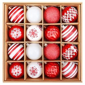 16PCS Christmas Ball Ornaments, 2.36 Inch Red and White Christmas Tree Ornaments with Glittering, Shatterproof Baubles for Christmas Tree Decorations, Wreaths, Garlands