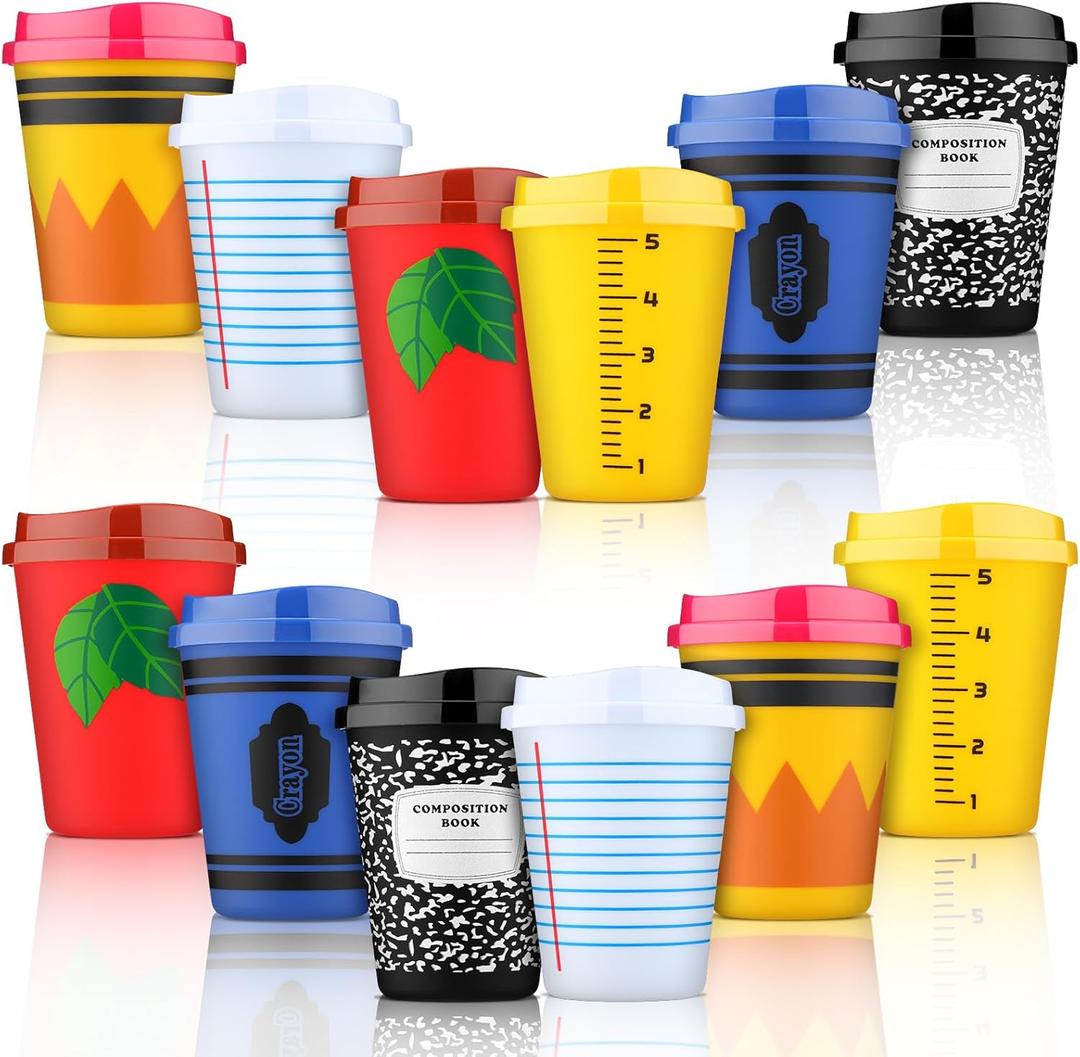 Skylety 12 Pcs Teacher Appreciation Cups Gifts Teacher Gifts in Bulk 12oz Appreciation Tumblers Reusable Plastic Coffee Cups with Lids