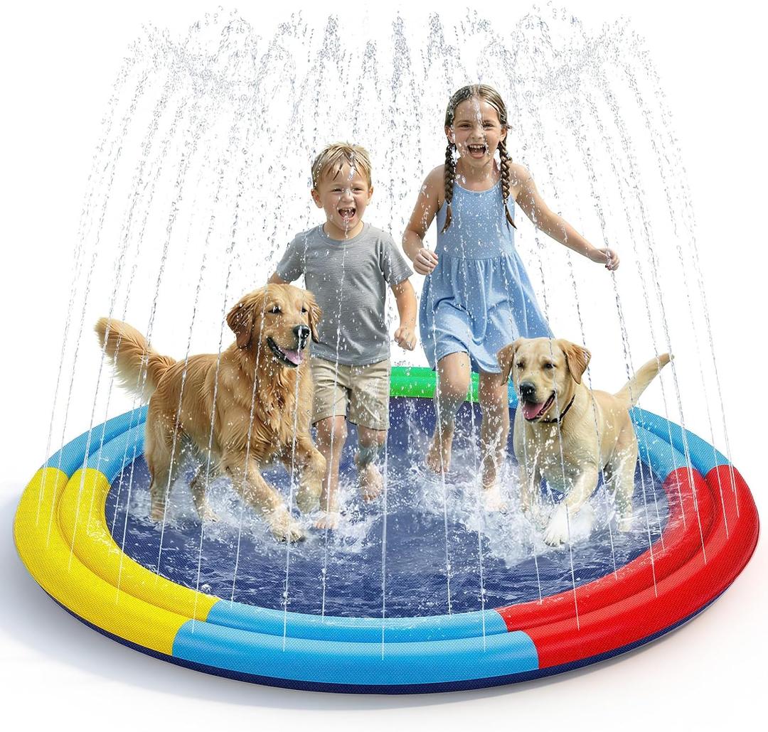 Large Splash Pad for Kids & Dogs, 78 Sprinkler Splash Pad with Dual Spray Tubes, Thick Non-Slip Water Play Mat for Backyard, Summer Outdoor Water Toys for Toddlers & Family