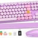 Wireless Keyboard and Mouse ComboRound Keycaps, FullSize Retro Typewriter Keyboard with Detachable Wrist Rest, Sleep Mode & Tilt Legs, 2.4GHz Cordless Connection for Mac/Windows/PC (Lavender Purple)