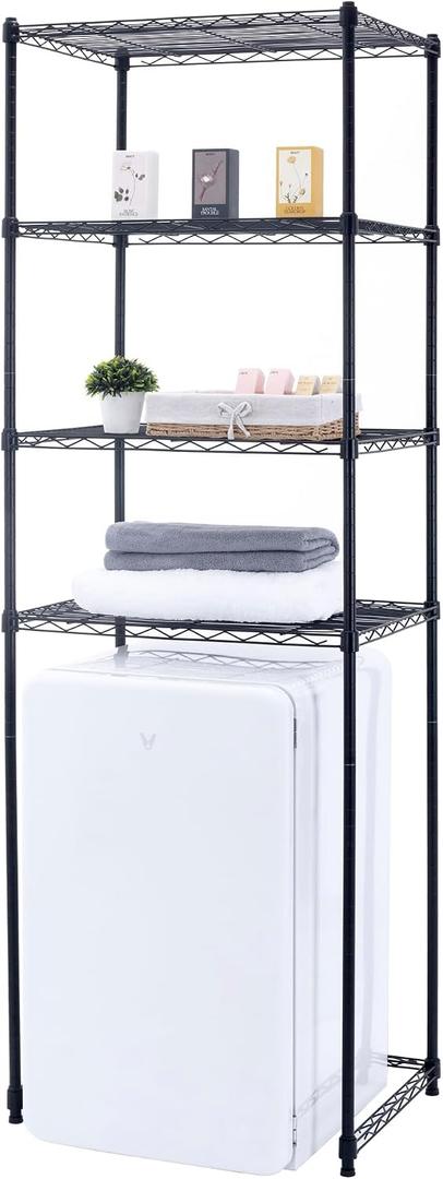 Zvyteay 4 Tier Mini Fridge Shelf Adjustable Height Storage Shelf Metal Storage Rack Mini Fridge and Microwave Stand for Dorm, Kitchen, Office, Black