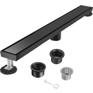 30-Inch Linear Shower Drain with Tile Insert Matte Black Cover, Rectangle Floor Drain Brushed 304 Stainless Steel Including Hair Strainer
