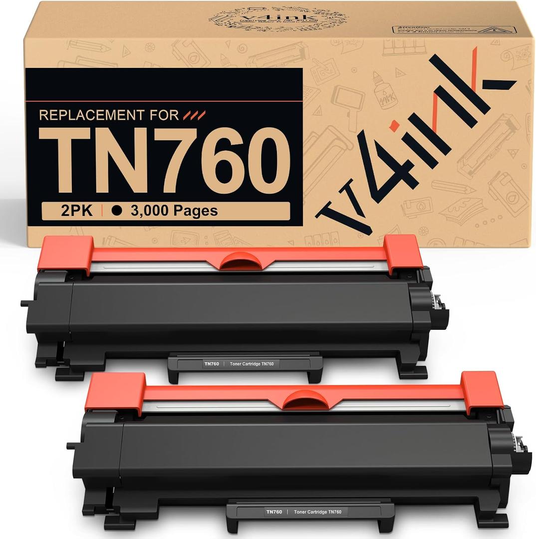 v4ink TN760 Toner Compatible Replacement for Brother TN760 TN-760 TN730 TN770 Toner Cartridge Black for Brother Printer HL L2350DW L2370DW L2390DW L2395DW MFC L2690DW L2710DW L2717DW L2750DW 2-Pack