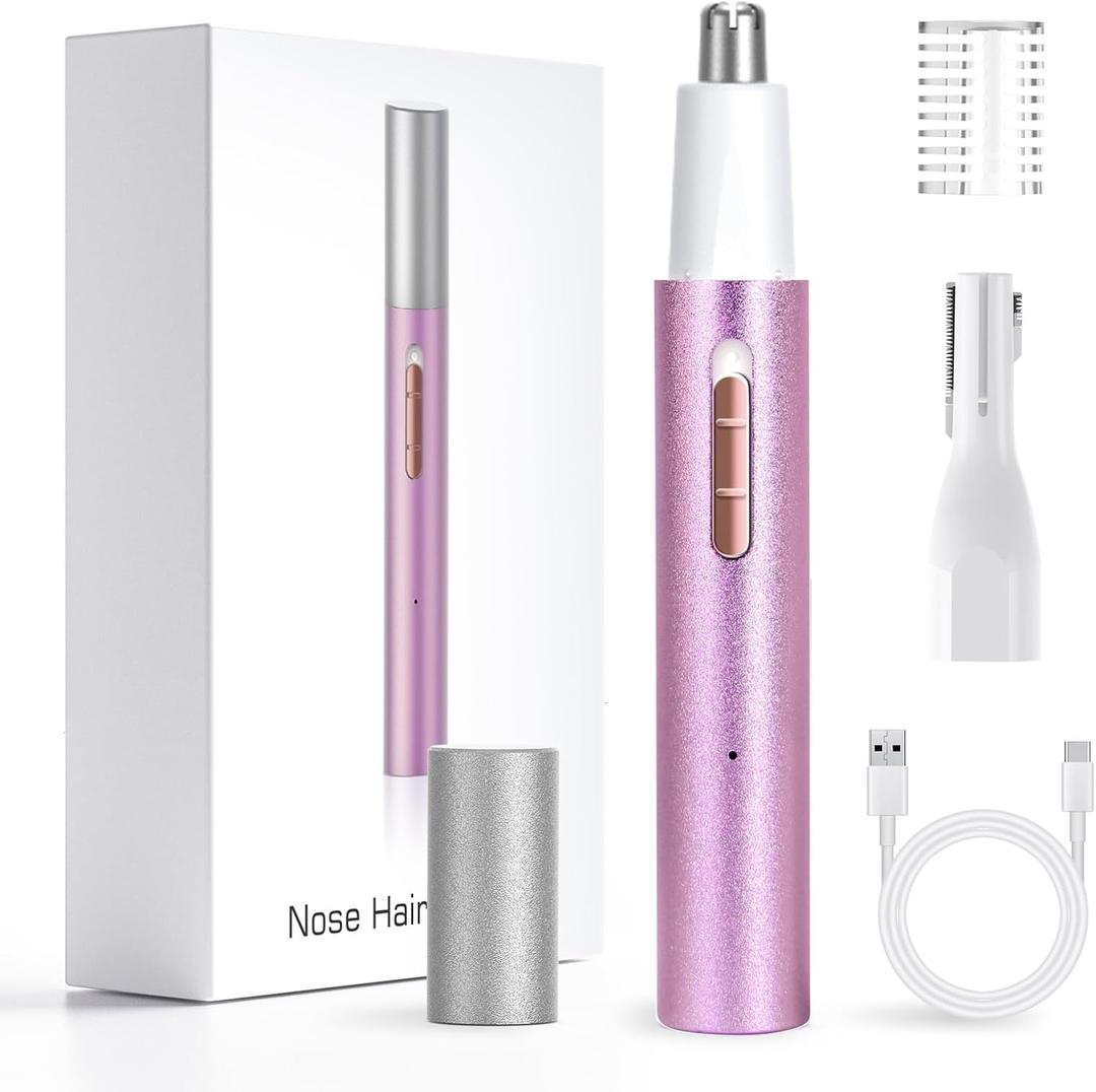 LED Display Ear and Nose Hair Trimmer Clipper for Men Women,Upgrade Rechargeable 2 in 1 Professional Painless Eyebrow & Facial Hair Trimmer with Powerful Motor and Dual-Edge Blades (Purple)