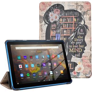 Case for Amazon Fire HD 8 & 8 Plus Tablet 12th/10th Generation 2024/2022/2020, Book Lovers Gifts Lightweight PU Leather Protective Cover with Auto Wake/Sleep, Girl Love Books