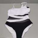 Blooming Jelly Women's Sexy One Piece Bathing Suits One Shoulder Swimsuits Slimming Mesh Swimwear(Medium,White and Black)