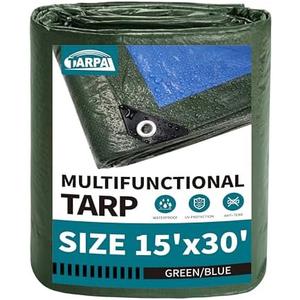 TARPAL 15x30 Feet Green Tarp Waterproof Multipurpose Protective Cover All Purpose Outdoor Poly Tarps Cover for Swimming Pool, Boat, car, Camping, firewood,Outdoor Furniture, Roof Waterproofing