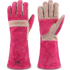 Long Gardening Gloves for Women, Leather Rose Pruning Gloves, Heat Resistant Durable Work Gloves for Yard Work, Welding, BBQ, Cooking, Fireplace and Chainsaw (Pink, X-Small)