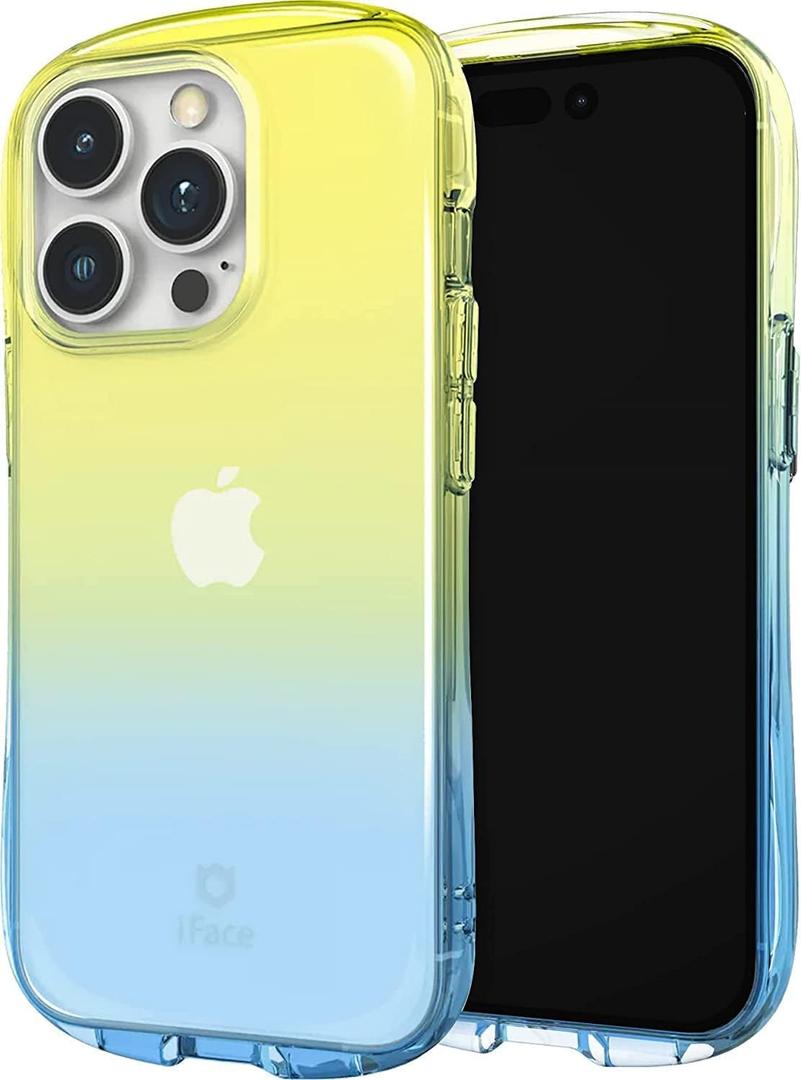 iFace Ombre Clear Case with Grip for iPhone 14 Pro (6.1") [Look in Lolly Series] Shockproof Transparent Gradient Color Protective Cover [Drop Tested] [Wireless Charging Compatible] - Lemon Sapphire