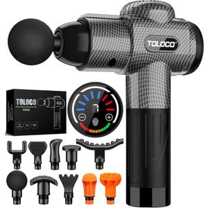 TOLOCO Massage Gun, Deep Tissue Back Massager for Athletes with 10 Massage Heads, Electric Muscle Percussion Massager for Any Pain Relief, FSA and HSA Eligible, Gifts for Fathers Day, Carbon