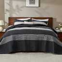 Andency California King Quilt Set Black and White, 3 Pieces Grey Ultra Soft Lightweight Cal King Bedspreads & Coverlets Set, Patchwork Striped Quilted Bedding Sets for All Seasons (112"x104")
