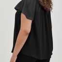Eytino Women Plus Size Tops Boho Printed V Neck Short Sleeve Drawstring Casual Chiffon Shirts Blouse(1X-5X) (Black, XXL)