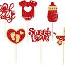 2 x Gyufise 24Pcs Valentine's Day Oh Baby Cupcake Toppers Glitter Baby Feet Sweet Love Heart Valentine's Day Cake Decorations for Love Valentine's Day Theme Baby Shower Birthday Party Supplies Red