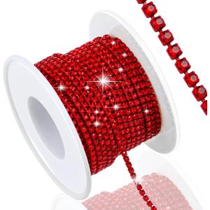Dowarm 10 Yards 2MM Crystal Rhinestone Close Chain Trim for Sewing Crocs Shoes Clothes Cups, Claw Rhinestone Chain for Craft Jewelry Wedding Bouquet DIY Decoration, SS6, Red/Siam