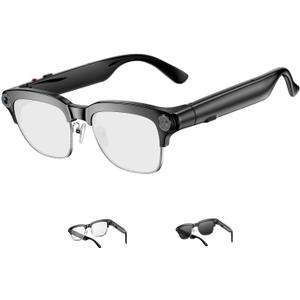 TOOBUR AI Smart Glasses with 8MP Camera, 1080P Anti-Shake HD Video, 2 Pairs of len, Real-Time Translation & Voice Assistant, Bluetooth Calls & Open-Ear Audio for Vlogging, Travel & Meetings