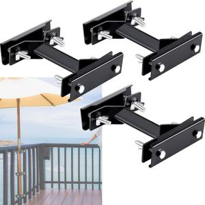 Outdoor Umbrella Clamp, Universal Patio Umbrella Fixed Holder Attaches Balcony Deck Flag Black Outdoor Railing Holder for Umbrella Flag Stick Stand (Black, 3, Pack)