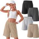 4 Pack Girls Bermuda Athletic Shorts | Girls Knee Length Shorts, Long Shorts, Elastic Waist, Loose Fit, Back to School, Summer Pants, 5-14 Y