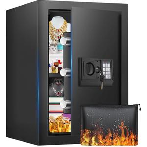 16.54 Inches Tall Safe Box, 2.5 Cuft Home Safe with Fireproof Waterproof Bag, Anti-Theft Digital Security Lock Box with Smart Alert System, Removable Shelf, Mute Function, Document Safes for Jewelry
