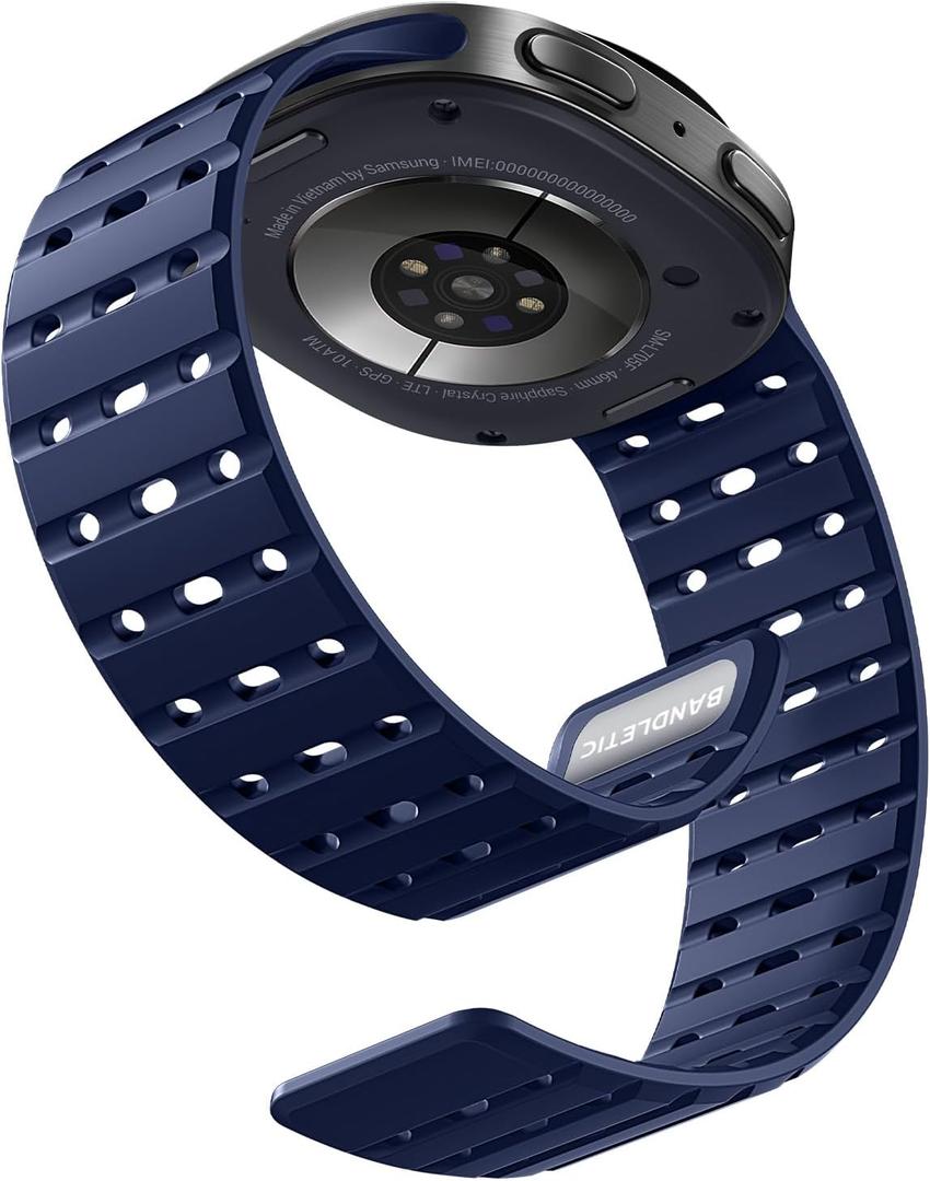 Bandletic Magnetic Silicone Watchband Compatible with Samsung Galaxy Watch 8 40mm 44mm / 8 Classic 46mm 2025, No Gap Soft Breathable Replacement Strap for Men Women, Navy Blue