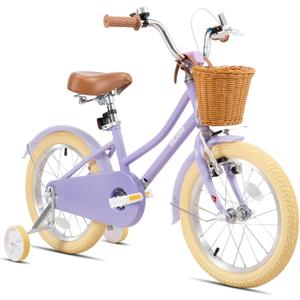 KEANO Girls Bike for 2-12 Years Old Toddlers and Kids, 12" 14" 16" 18“ Retro Style Kids Bike with Basket & Training Wheels, 20 Inch Kids' Bicycle with Kickstand, Purple, 16 Inch With Training Wheels
