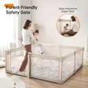 Foldable Baby Playpen,Portable Indoor & Outdoor Playpen for Babies and Toddlers,59”x79”Extra Large Play Pen with Gate,Collapsible Baby Fence with Travel Bag(Light Khaki)