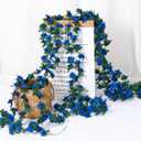 KHOYIME 9 Pack 72 FT Artificial Flower Garland, Fake Blue Roses Vines Silk Flowers Faux Plastic Outdoor Hanging Floral Ivy Garland Decoration for Wedding Arch Bedroom Home Wall Backdrop Room Decor