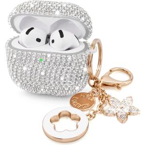 VISOOM Cute Jewelry Case for Airpods 4 Cases 2024 Cover Women, Sparkly Air pods 4 Gen Case Hard TPU Airpod Cases 4th Generation Glitter iPods 4 Cas with Bling Keychain for iPods Earbuds Airpods 4th (Silver)