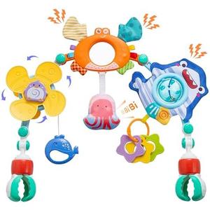 Baby Stroller Arch Toy, Car Seat Toys, Adjustable Arch Stroller toy with Hanging Sensory Activity toys,fits on Baby Bouncer, Bassinet, Stroller, Crib and Car Seats for baby infant Boy Girl 0-18 Months
