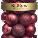 KI Store Burgundy Christmas Balls 34pcs 2.36-Inch Christmas Tree Decoration Ornaments for Xmas Tree Holiday Wreath Garland Decor Ornaments Hooks Included
