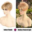 Short Hair Topper for Thinning Hair 5.5 Inch Short Pixie Cut Toppers Pieces Natural Curly Texture Synthetic Brown Mix Natural Blonde Wiglets Hairpieces (5.5 inch)