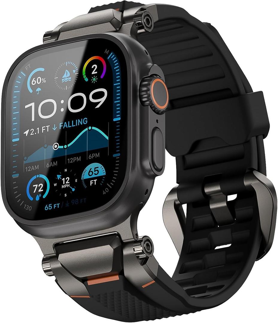 ULTIMAL Compatible with Apple Watch Ultra 3/2/1 band 49mm/46mm/45mm/44mm for Men, Silicone Strap with Durable Stainless Steel Buckle for Apple Watch Ultra 3/2/1 Series 11/10/9/8/7/6/5/4/3/SE3/SE2/SE (Black/Gray)