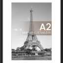 upsimples A2 Frame, Display Pictures 11.7x16.5 with Mat or 16.5 x 23.4 Without, Wall Hanging Photo Frames, Black, 1 Pack
