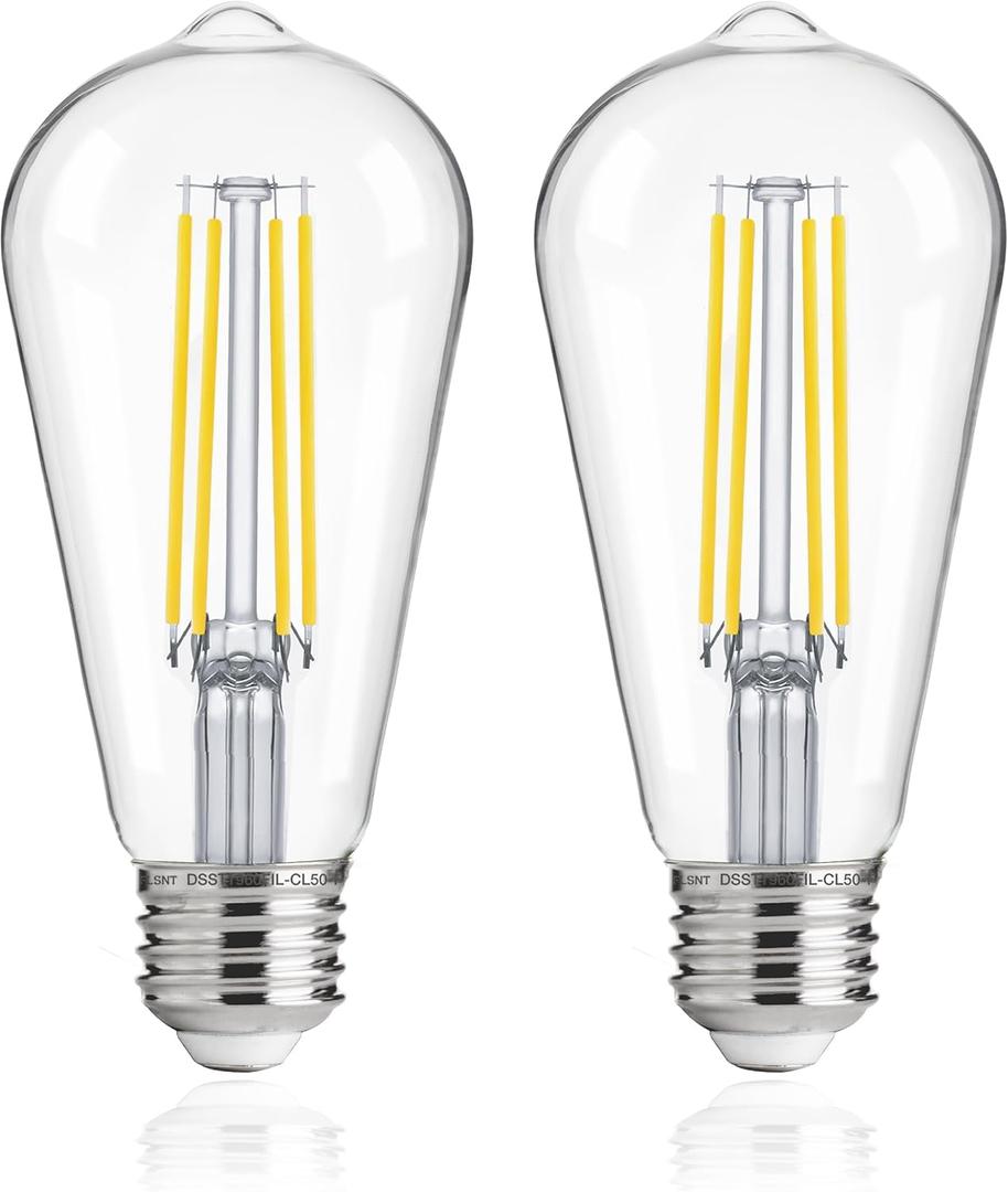 FLSNT Dusk to Dawn Outdoor Sensor ST19 LED Edison Bulb, 5000K Daylight, 8W (100W Eqv.), 1400LM,Vintage Filament E26 Base, Auto On/Off Photocell Automatic for Energy-Efficient Outdoor Lighting, 2 Pack