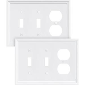 2-Pack Combo Duplex/Double Toggle Light Switch Cover Plate, Pure White Modern Decorative Electrical Outlet Covers, Bamboo Fiber Wall Switch Plates and Outlet Covers