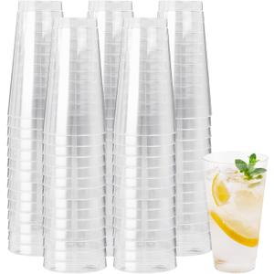 I00000 16 oz Clear Disposable Plastic Cups, 100 Pack Clear Plastic Cups Tumblers Plastic Cups for Party, Heavy-duty Plastic Disposable Cups Perfect for Halloween, Thanksgiving and Christmas Parties