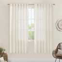 2 x LAMIT 68 inch Semi Sheer Linen Curtains 2 Panels Set, Cream Ivory Light Filtering Panels Back Tab and Rod Pocket Neutral Drapes for Kitchen/Window/Sliding Glass Door, 52 x 68 Inch