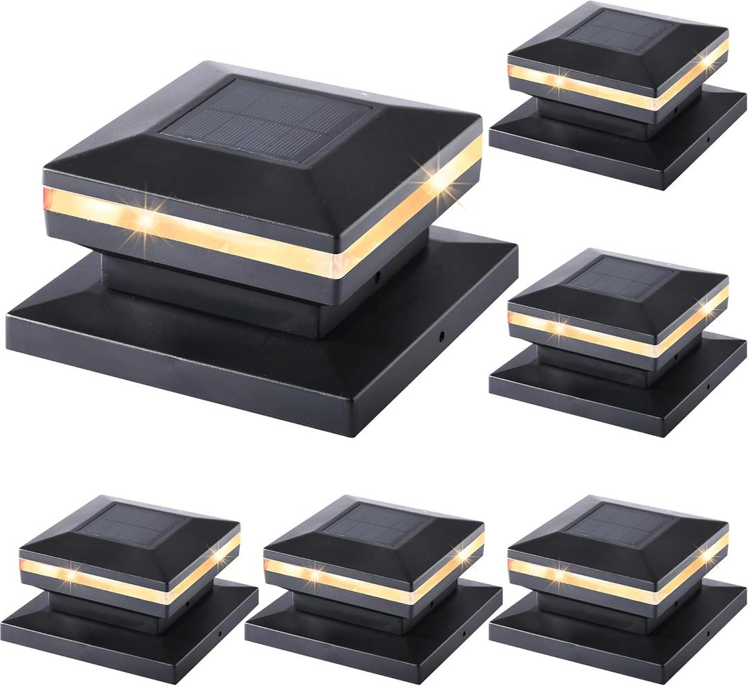 MAGGIFT 6 Pack Solar Post Lights, 15 Lumen Outdoor Post Cap Light for Fence Deck or Patio, Solar Powered Caps, Warm White High Brightness SMD LED Lighting, Lamp Fits 4x4, 5x5 or 6x6 Wooden Posts