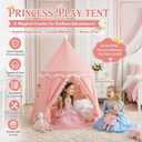 Kids Play Tents, Breathable Cotton & Hemp Playhouse Teepee Tent with Star Lights for Childrens and Toddlers,Suitable for Kids Room and backyart（Pink）
