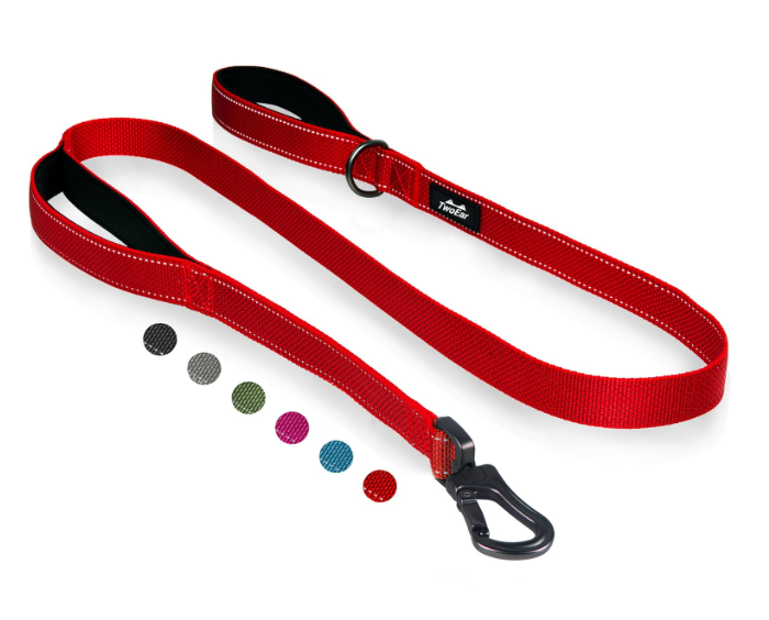 TwoEar 6FT 1IN Strong Red Dog Leash with 2 Padded Handles, Traffic Handle Extra Control, Comfortable Soft Dual Handle, Auto Lock Hook, Reflective Walking Lead for Small Medium and Large Dogs