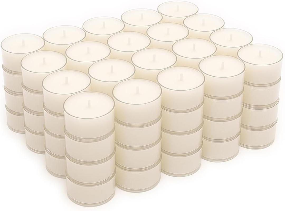 Stonebriar Bulk 96 Pack Unscented Smokeless Long Burning Clear Cup Tea Light Candles with 8 Hour Extended Burn Time, White