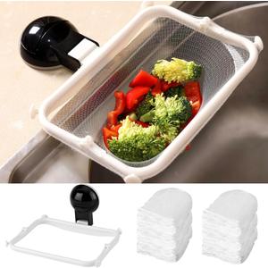 Sink Food Catcher with 200 Pcs Kitchen Sink Strainer Mesh Bags, Sink Strainer Basket for Inner & Outer Sink Use, Food Waste & Debris Filter