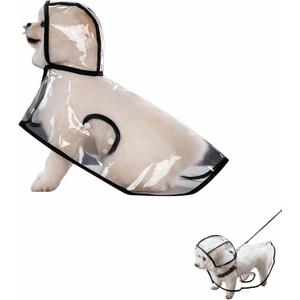 Transparent Dog Rain Poncho for Small Medium Dogs - Thick Waterproof Raincoat with Hidden Leash Hole & Adjustable Snaps, Windproof Hooded Cape for Bichon Poodle (Large)