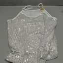 Blostirno Womens Sequin Sparkle Tank Top Fashion V Neck Strappy Vest Shiny Glitter Sexy Club Camisole Tops (Small, White)