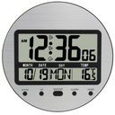 Digital Wall Clock Battery Operated, Large Display with Temperature, Date, Day of The Week, Seconds, Round Wall Mount Digital Clock - Aluminum Metal Dial
