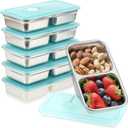 Stainless Steel Snack Containers, 6-Pack Reusable Grab and Go Containers with Leakproof Lids, Dual Compartment Bento Box for Travel, Camping & Lunch Prep