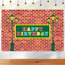 Street Happy Birthday Backdrop, Red Brick Wall Cartoon Street Theme Party Banner Backdrop for Kids Boys Girls Birthday Decoration Supplies