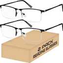 2 Pack Reading Glasses for Men, Lightweight Metal Half Frame Blue Light Blocking Computer Eyeglasses,Spring Hinges Anti Eyestrain/Glare/UV Readers(Black 3.5)