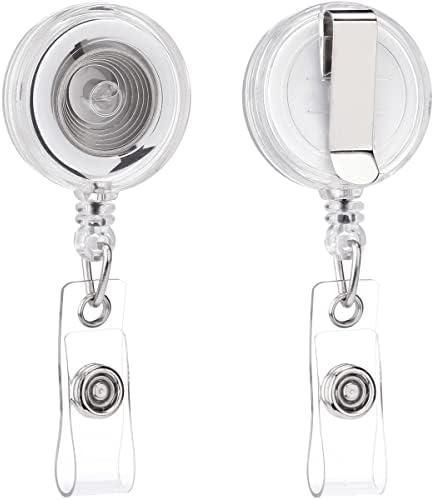 Badge Reel, Retractable Badge Holder with Belt Clip for ID Name Card (Clear Translucent, 2 Pack)